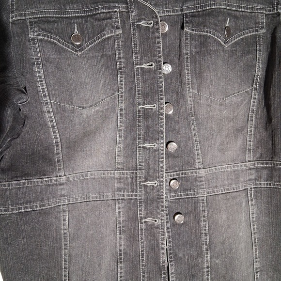 Vintage Women's Linen Denim Jacket Button Front Gray Fitted Waist XL Y2k - Picture 7 of 17